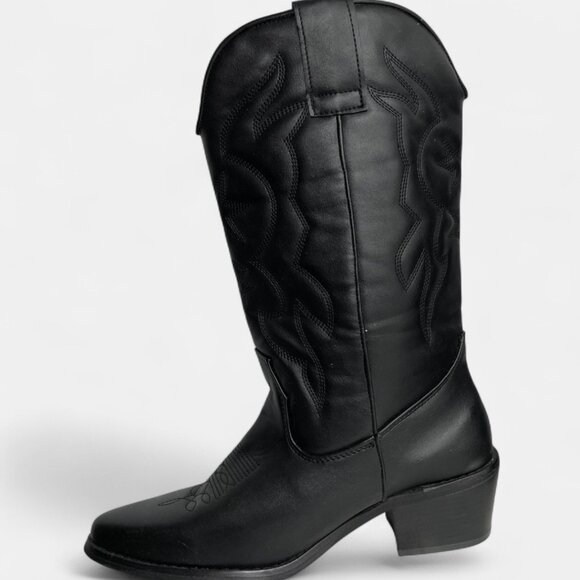 Streetwear Women's 9 Faux Leather Western Boots Cowgirl Cowboy Black - Picture 5 of 10